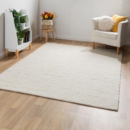 Steffensmeier Handwebteppich Landshut exklusiv | Wolle (Schurwolle) gewalkt, Natur Hell, handgewebt,...