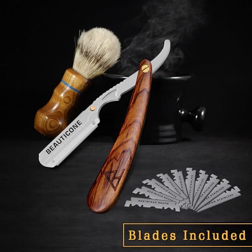Image of BEAUTICONE Straight Razors for Men, Straight Edge Razor, Single Edge Replacement Blades, Stainless Steel, Barber Razor for Men's Shaving, Barber Shaving Knife