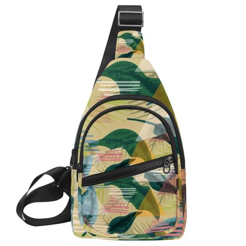 Sac à dos à bandoulière zippé homme petit format imprimé végétal