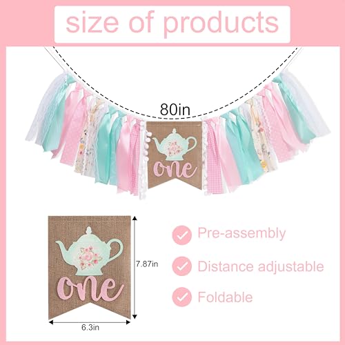 Alice In Onederland High Chair Banner - Teapot Themed First Birthday Decor, Princess Tea Time Party Cake Smash for 1st Birthday by WAUAO - Used condition - Image 2