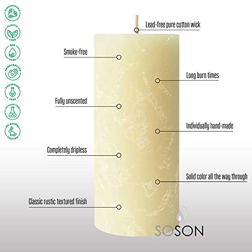 Simply Soson 3x6 Inch Egg Shell Ivory Textured Bulk Set Unscented Pillar Candles, Drip-less, Smokeless, Long and Slow Burning Candle Sticks. Perfect for wedding, Party and Home Decoration (Pack of 3). - Thumbnail 5