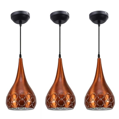 Image of GreyWings Orange Aluminium Hanging Light for Home | Designer Pendant Light with E27 Holder | Modern Ceiling Hanging Lamp for (Bulb is not Included) Small Pack of 3