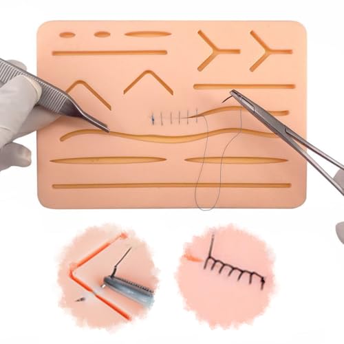 Silikon Naht Übungsbrett, mit Vorgeschnittenen Wunden, 3 lagiges Nahtpolste, Silikon Nahtpolster mit Reißfestem Netz, Suture Practice pad Suture