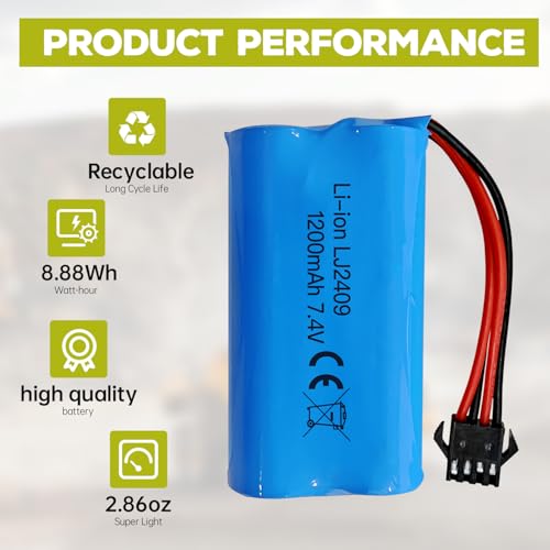 Fytoo 2PCS 7.4V 1200mah SM-4P Plug Rechargeable Battery & 2PCS USB Charging Line for EC08 RC Toy Car Model Off-Road Car Climbing Drifting Racing RC Boat Battery by Fytoo - Image 7
