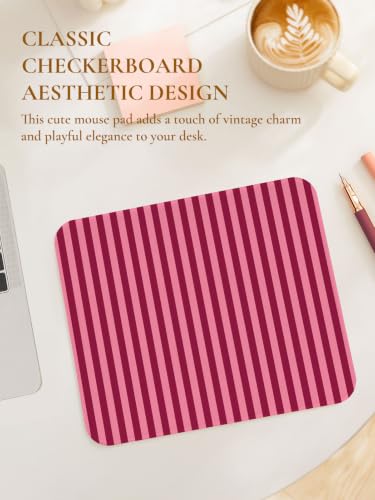 Image of Square Cute Striped Mouse Pad with Stitched Edge, Premium Waterproof Cloth Aesthetic Small Stripe Mouse Mat, Non-Slip Rubber Base Funny Mousepad Desk Accessories,Striped Wine Red