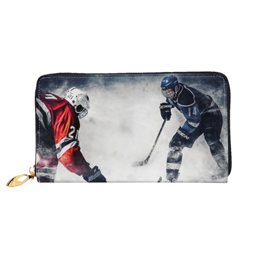 Portefeuille hockey en cuir noir pour femme avec grand porte-cartes
