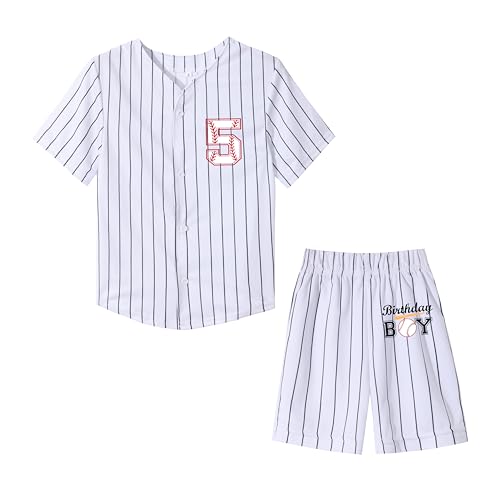 Image of Toddler Boy Birthday Baseball Shirt Short Set Kids 1st 2nd 3rd 4th 5th 6 Year Old Birthday 2-Piece Outfit Set