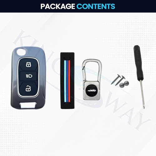 Image of KINGSWAY Tata Car Key Cover and Keychain Perfect Shape and Compatible with 3 Buttons Smart Key of All Tata Cars, Remote Key Shell, Key Case, Car Key Chain Cover, 360 Protection, Gunmetal Grey