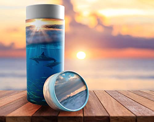 Image of Commemorative Cremation Urns Dolphin Divinity Scattering Urn - Biodegradable, Paper, Blue, Dolphin Pattern - Cremation Urns - Adult Ashes - 100 cubic inches