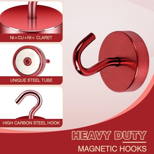 Image of Neosmuk Magnetic Hooks Steel Tube Design for Cruise,80lb+ Red,10 Pack