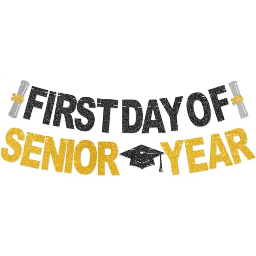 First Day of Senior Year Banner - NO DIY First Day of Senior Year Decorations For Back To School Party Dcor Glitter
