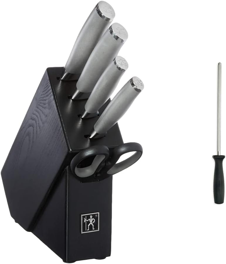 HENCKELS Modernist Razor-Sharp 6-pc Knife Set, German Engineered Informed by 100+ Years of Mastery, Chefs Knife & Fine Edge Pro Sharpening Steel, 9-inch, Black/Stainless Steel