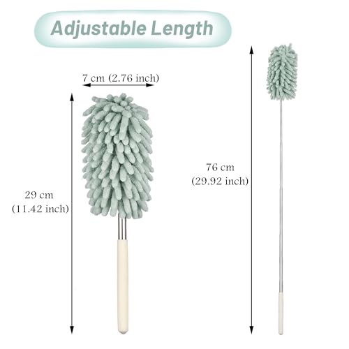 Image of Green Retractable Microfiber Duster for Cleaning Extendable Feather Duster Household Cleaning Tool for Cleaning Car, Office, Window, Furniture