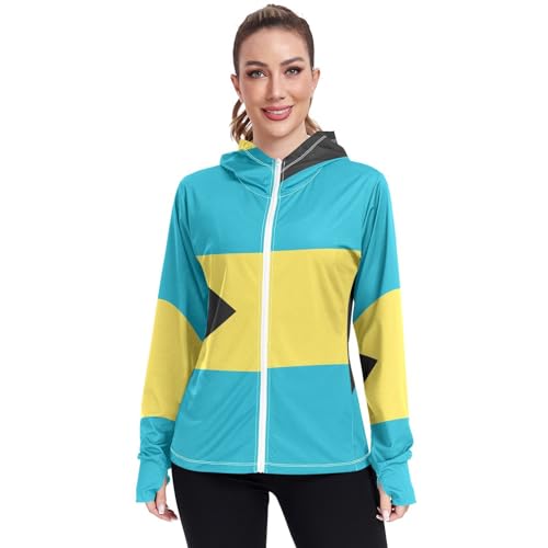 The Bahamas Flag Womens UPF 50+ Sun Protection Hoodie Jacket Lightweight Long Sleeve Sun Shirt with Pocket Multicoloured
