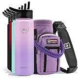 NATURE PIONEOR Botellas de agua aisladas con pajilla, botella de agua al vacío de acero inoxidable de 24/32/40 onzas con soporte/portador/funda, reutilizable, termo de grado alimenticio 18/8