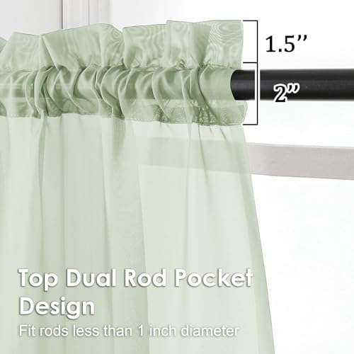 Image of OVZME Light Green Sheer Curtains 90 Inches Long 2 Panels - Soft Light Filtering Window Sheer Panels for Living Room /Bedroom, Top Dual Rod Pocket, 1 Pair, Each 42Wx90L Inches