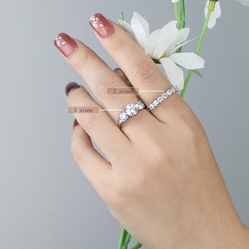 SILVERNANA 0.7ct 7-Stone Moissanite Wedding Band for Women Sterling Silver Half Eternity Stackable Ring, Promise Band for Her Size 8 — view 5