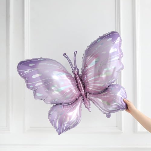 Image of AMFIN (Pack of 2) Large Butterfly Foil Balloons 34 Inch Gradient Birthday Party Decorations | Helium & Air Compatible - Purple