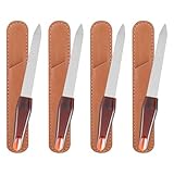 Lnngub 4 Pack Metal Nail File Nail Filer with Sharp Pointed Tip and Leather Sheath Case 4.7 Inches Fingernail File Stainless Steel Manicure Double Sided Grit Nail Filer for Women Men Natural Nails