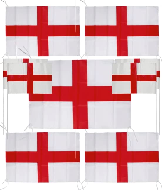 England Football Decorations World Cup 2026 X5 St George England Flags with String 76cm x 50cm PLUS x4 Hand Flags with Sticks 12” x 8”