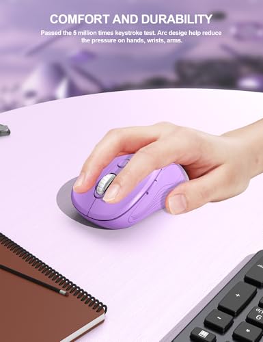 Image of Trueque Wireless Mouse for Laptop, Ergonomic 6-Button Mouse, Lavender | 2.4GHz USB receiver, back /forward buttons, 3 adjustable DPI levels, silent clicks, USB-C adapter, Windows /Mac /Chrome OS /Linux