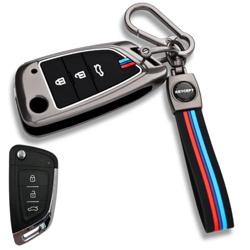Image of KEYCEPT Metal Alloy Key Cover Compatible with Universal Models with xhorse df 3 Button Remote flip Key with Keychain (Long Keyhain).