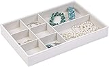Richards Homewares Stackable Jewelry Storage Organizer Tray, 8-Compartment without Ring Holder, White