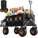 Beach Wagon with Big Wheels for Sand - Heavy Duty 10' Wheel Collapsible Wagons...