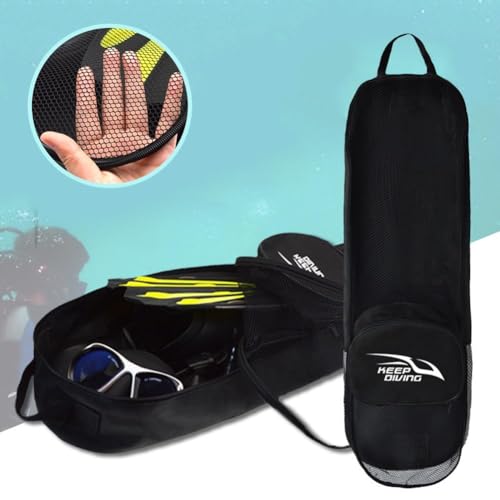 Bolsa de malla para buceo grande de 72x22x12 cm negra con correa ajustable para aletas 7