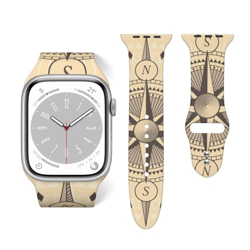 Compatible With Apple Watch 38mm 40mm, Buckle Sport Replacement Wristband With Clasp For Iwatch Series 9 8 7 6 5 4 3 2 1 Se，Retro Wind Rose Compass