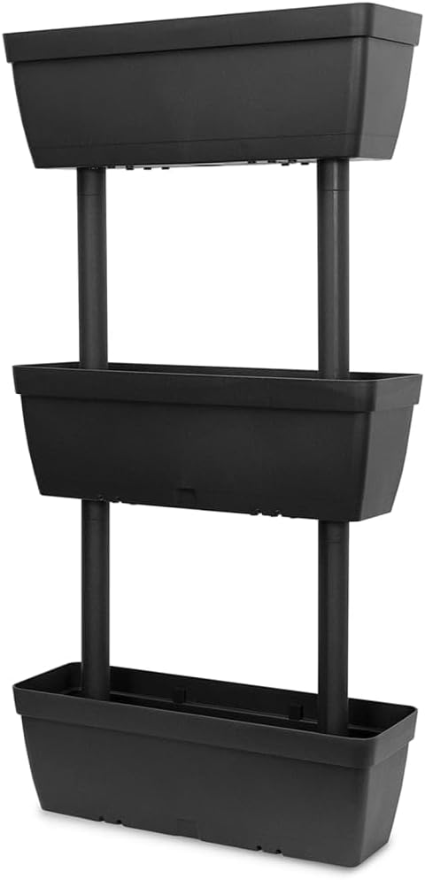 vidaXL Stackable Planter Set of 6, Weatherproof and UV-, DIY Assembly, Versatile for Balconies, Terraces, Outdoor Use, with Water Reservoir, Anthracite Color, Thermoplastic Rubber Material