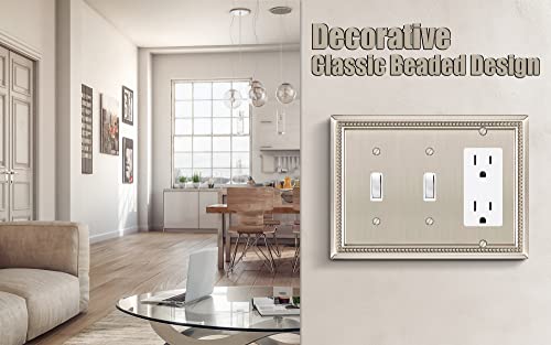 Image of Henne Bery Sunken Pearls Heavy Duty Decorative Wall Plate Switch Plate Outlet Cover (Double Toggle /Single Decorator, Satin Nickel)