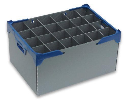 Glassjacks Grey Wine Glass Storage Crate & Glassware Storage Container - 24 Cells/Compartments For Glasses Or Items With Max Width 81Mm, Max Height 240Mm