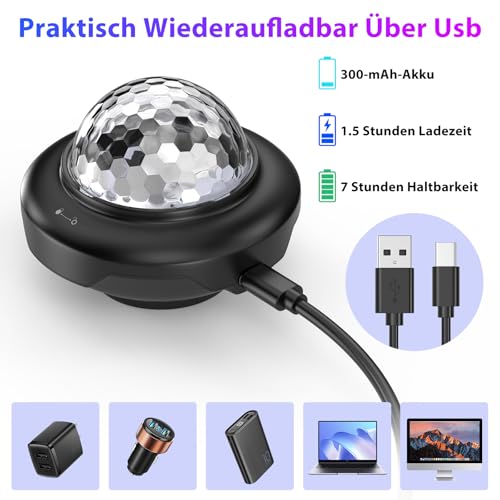 Mini Discokugel, SEBRUANC Discolicht Partylicht 300mAh Eingebauter Akku USB C Musikgesteuert licht DJ Kugel Ball mit Nachtlicht für Parties Kinder Geburtstag Weihnachten Geschenk