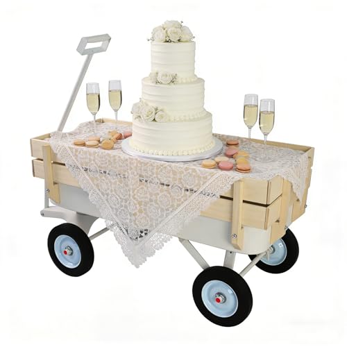 All-Terrain Garden Wagon with Flexible Handle and Flexible Handle Utility Wagon with Removable Wooden Side Panels for Wedding Yard Hauling Gardening Moving (White)