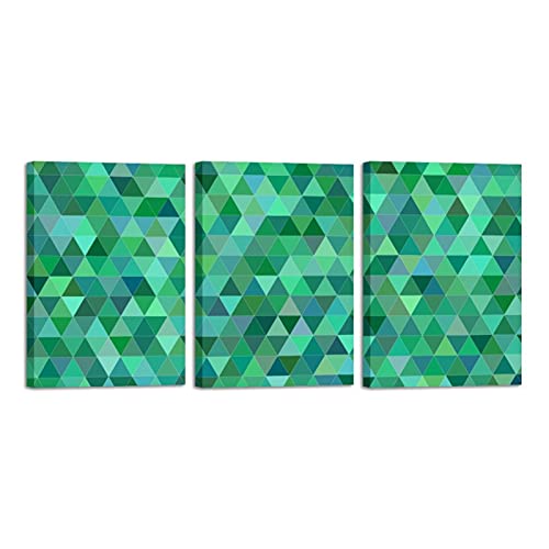 Décoration murale salon moderne : triptyque géométrique vert teal