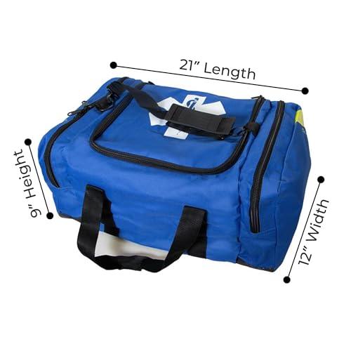 Primacare KB-4135-B First Responder Bag for Trauma, 21"x12"x9", Professional Compartment Kit Carrier for Emergency Medical Supplies, Blue