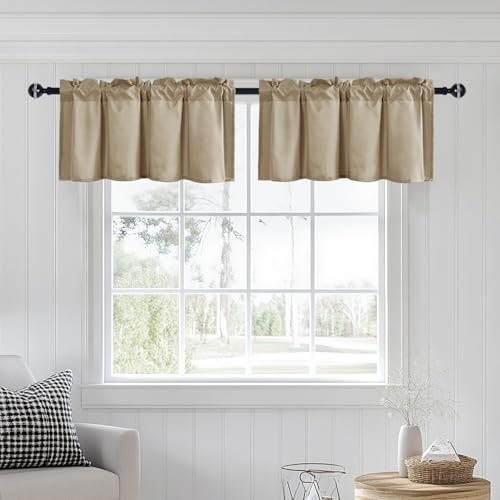 JIUZHEN Taupe Valance Curtains for Window 2 Panel, 42 x 18 Inches