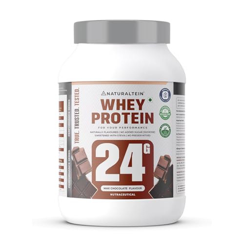 Image of Naturaltein Whey Protein 1kg Chocolate + Whey Protein 1kg Coffee | 24g Protein, No Added Sugar, Stevia Sweetened, Muscle Growth & Recovery Protein Combo