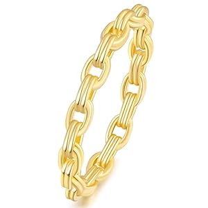 14k Gold Rings for Women Double-Layer Linked Non Tarnish Gold Rings Stackable Chain Ring Trendy Rings (5, 6, 7, 8, 9)