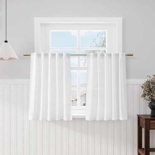 Image of White Linen Short Curtains W34xL40 Inch for Living Room