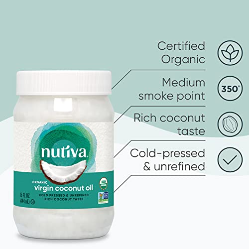 Nutiva Organic Cold-Pressed Virgin Coconut Oil, Usda Organic, Non-Gmo, Whole 30 Approved, Vegan, Keto, Fresh Flavor And Aroma For Cooking & Healthy Skin And Hair, 15 Fl Oz (Pack Of 2) #TOP2