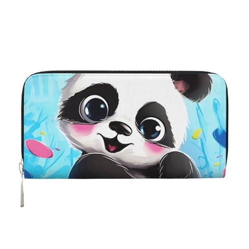 Cute Panda Leather Wallet For Women Girl, Zip Around Credit Card Holder Long Pu Wallet Clutch Purse Waterproof Travel Handbag