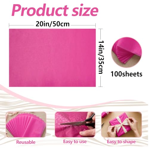 Image of Bobobag 100 Sheets Hot Pink Tissue Paper 20 inchX14 inch Tissue Paper for Gift Bags, Gift Wrapping Tissue, Christmas Tissue Paper Anniversary Holiday Decoration Arts Craft