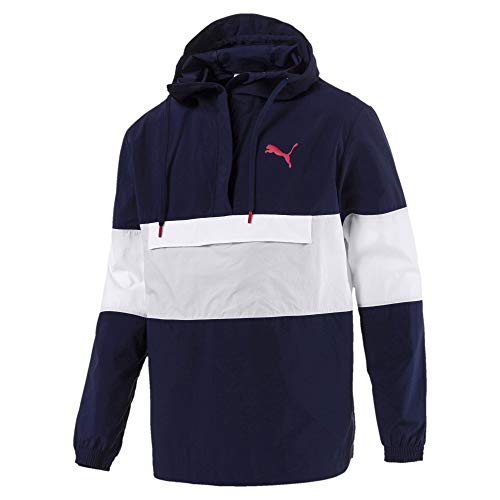 Coupe-vent PUMA bleu marine avec col demi-zip protecteur et respirant
