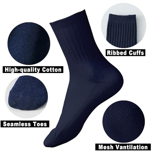 EPEIUS Unisex Kids Crew Socks Boys Dress Socks Soft Cotton Seamless School Uniform Socks for Girls White Navy 5 Pairs3