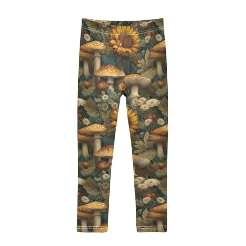 Girls Leggings Mushrooms Sunflower Daisy Soft Toddler Leggings for Girls Kids Pants Size 4T-10T