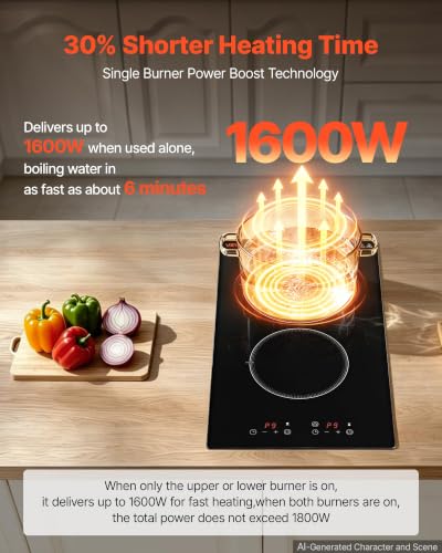 Image of VEVOR Electric Cooktop 12inch 2 Burners Portable Stove Top 1800W 120V, Ceramic Countertop /Built-in Radiant Electric Stove, with 9 Power Levels, Timer, Child Lock, Over-Heat Guard, Touch Control