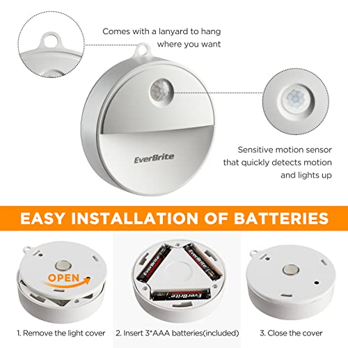 Everbrite Led Motion Sensor Night Light, Automated On & Off, Cool White Motion Activated Led Night Light For Kitchen, Bathroom, Stairs, Bedroom - With 18 Aaa Batteries, 6-Pack #TOP6