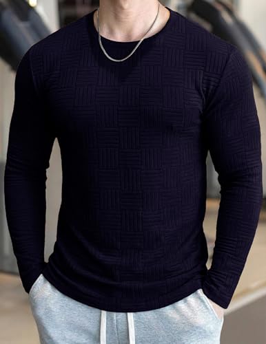 Image of JMIERR Mens T-Shirt Casual Stretch Solid Crewneck Short Sleeve Tees Textured Shirts